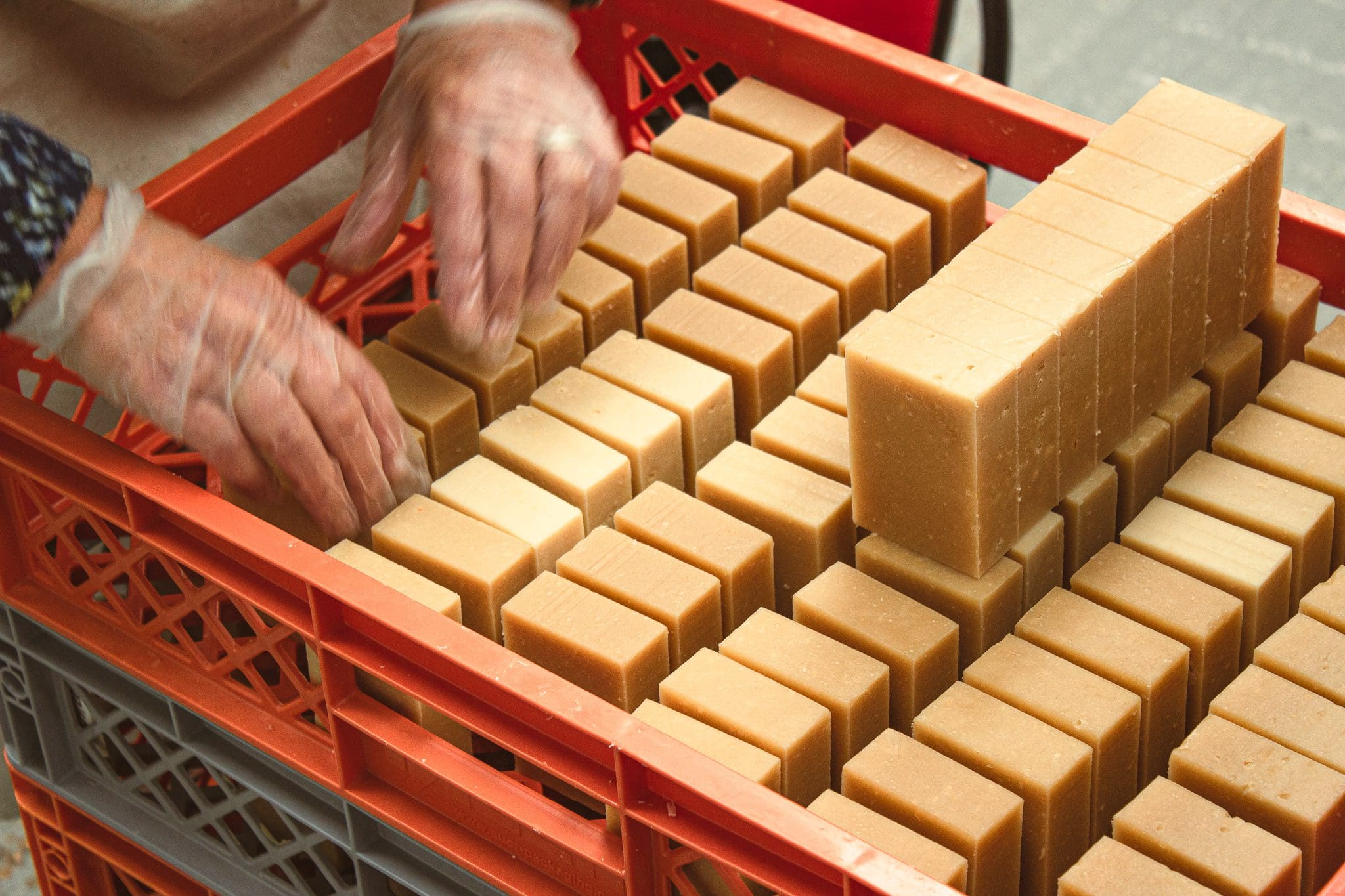 tlgsc soap bars prior to being packed in a red crate