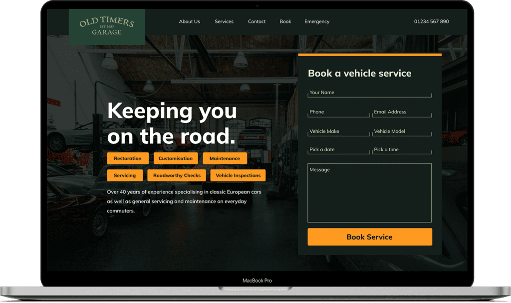 Example of a Rise website for a vehicle servicing business